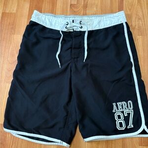 Aeropostale Black and White Swim Shorts with Drawstring